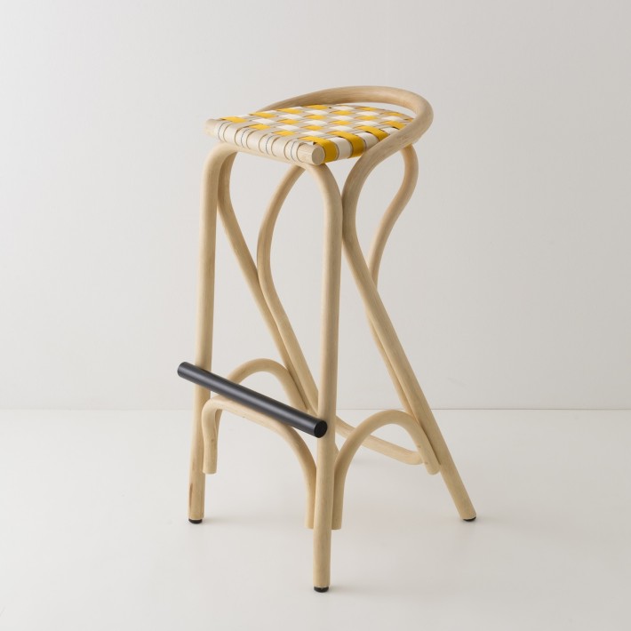 Tabouret de bar en rotin VIRAGE bleu + jaune