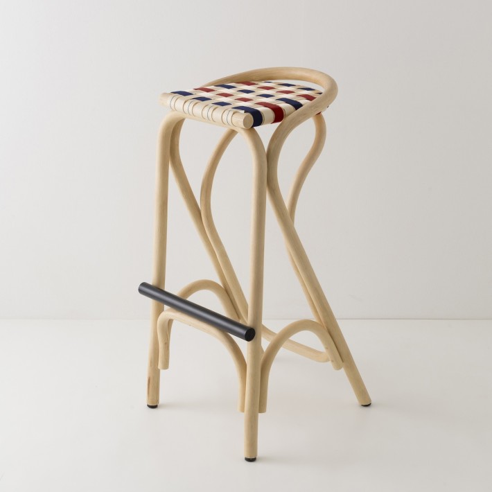 Tabouret de bar en rotin VIRAGE bleu + jaune