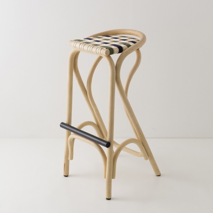 Tabouret de bar en rotin VIRAGE bleu + jaune