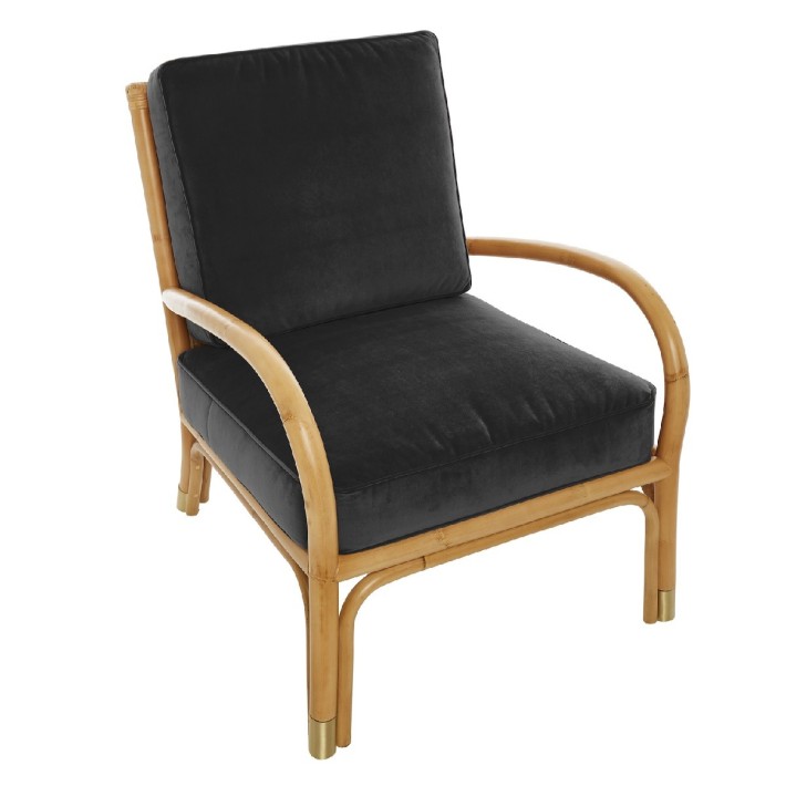 Fauteuil en canne de rotin Riviera velours ocre