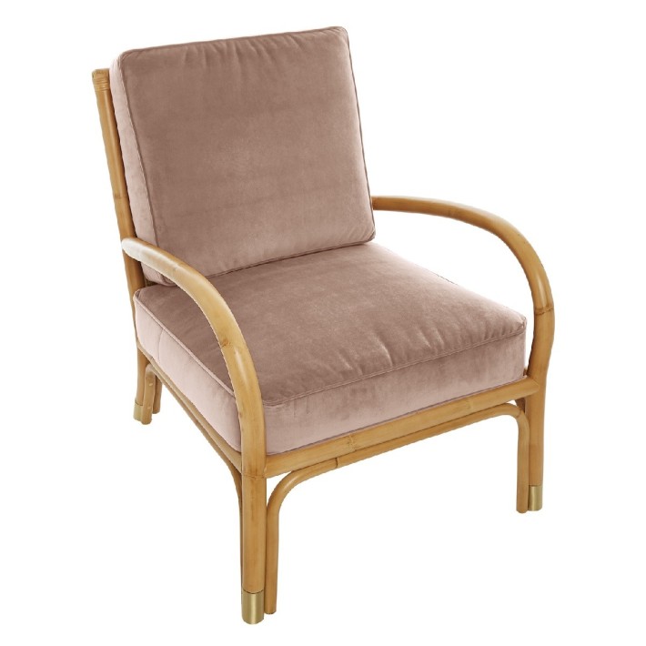 Fauteuil en canne de rotin Riviera velours ocre