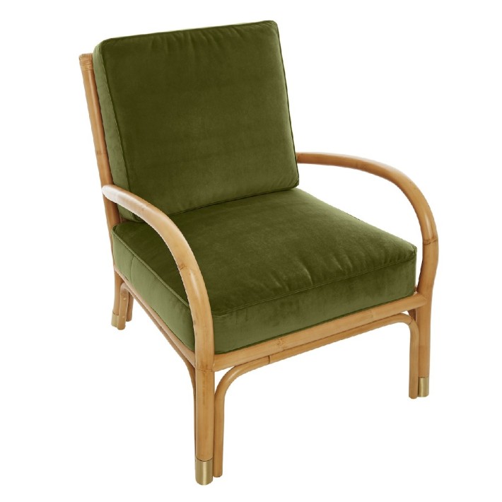 Fauteuil en canne de rotin Riviera velours ocre