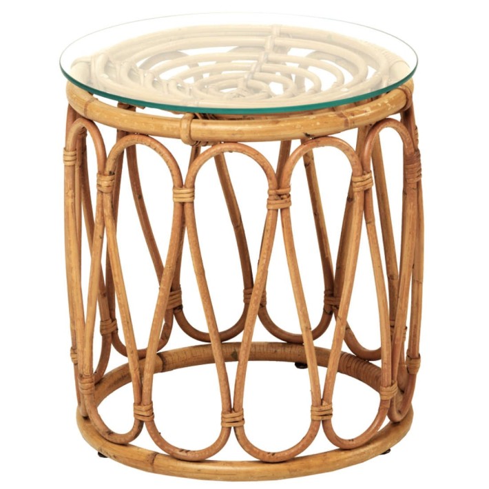 Tambour rattan coffee table with glass top