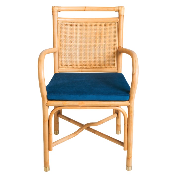 Rattan table armchair Riviera collection ochre velvet cushion front viewa