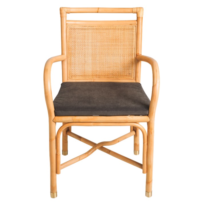 Rattan table armchair Riviera collection ochre velvet cushion front viewa