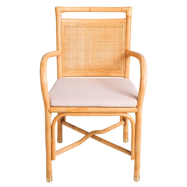 Rattan table armchair Riviera collection ochre velvet cushion front viewa