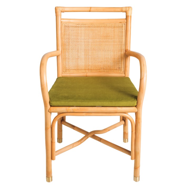 Rattan table armchair Riviera collection ochre velvet cushion front viewa