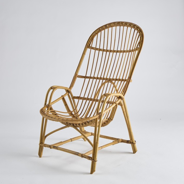 Vintage high-back rattan armchair PU025