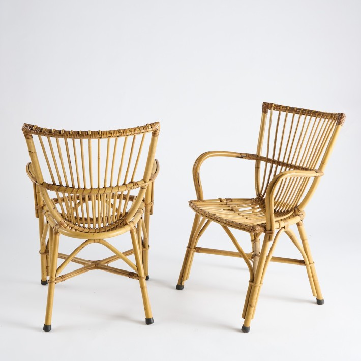 Set of 2 Vintage rattan table armchairs PU033