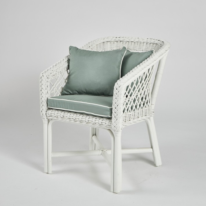 White lacquered rattan armchair with cushion PU040