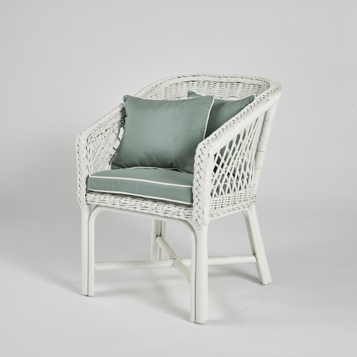 White lacquered rattan armchair - with removable cushion 041