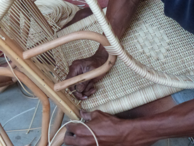 weaving of a rattan armchair